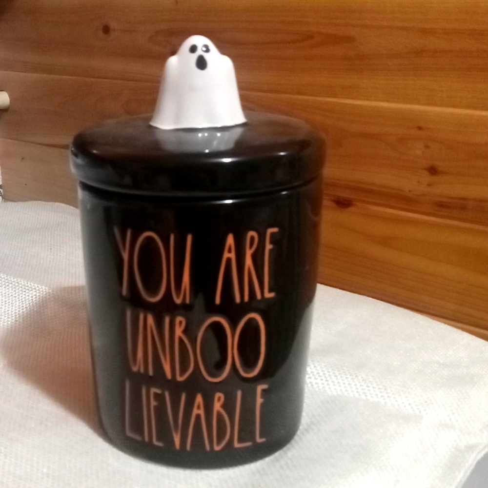 Rae dunn farmhouse ceramic halloween canister HTF Un- BOO lievable kitchen decor
